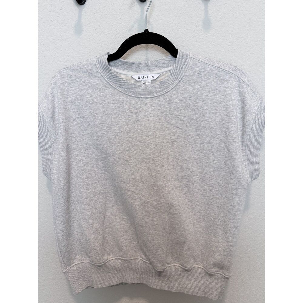 Athleta Heathered Gray Sleeveless Sweatshirt Tank Crewneck Cap Sleeve